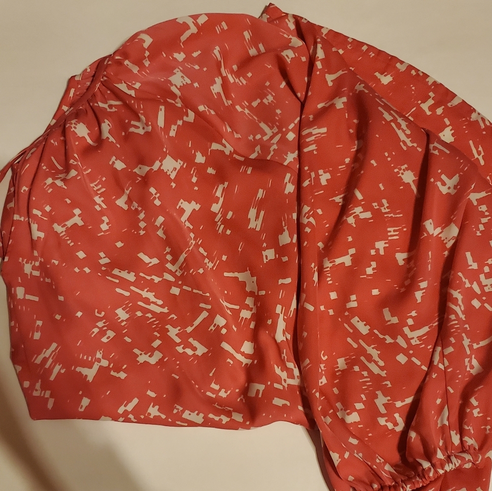 Red and White Patterned Blouse